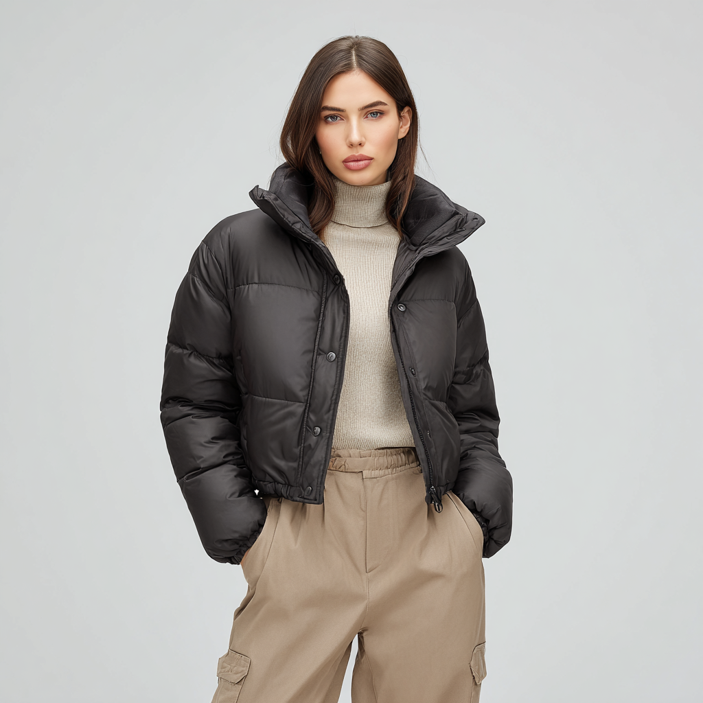 Cropped Puffer Jacket for Stylish Minimalist Insulation