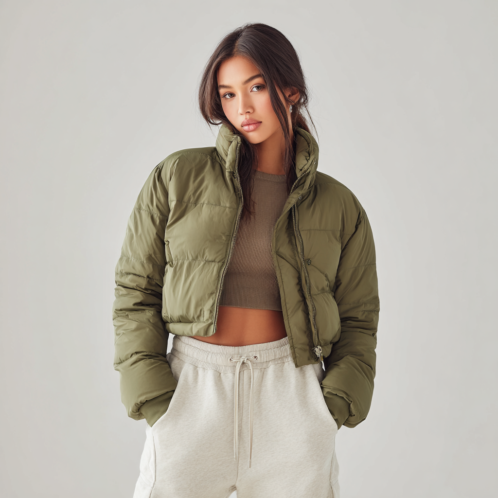 Cropped Puffer Jacket for Stylish Minimalist Insulation