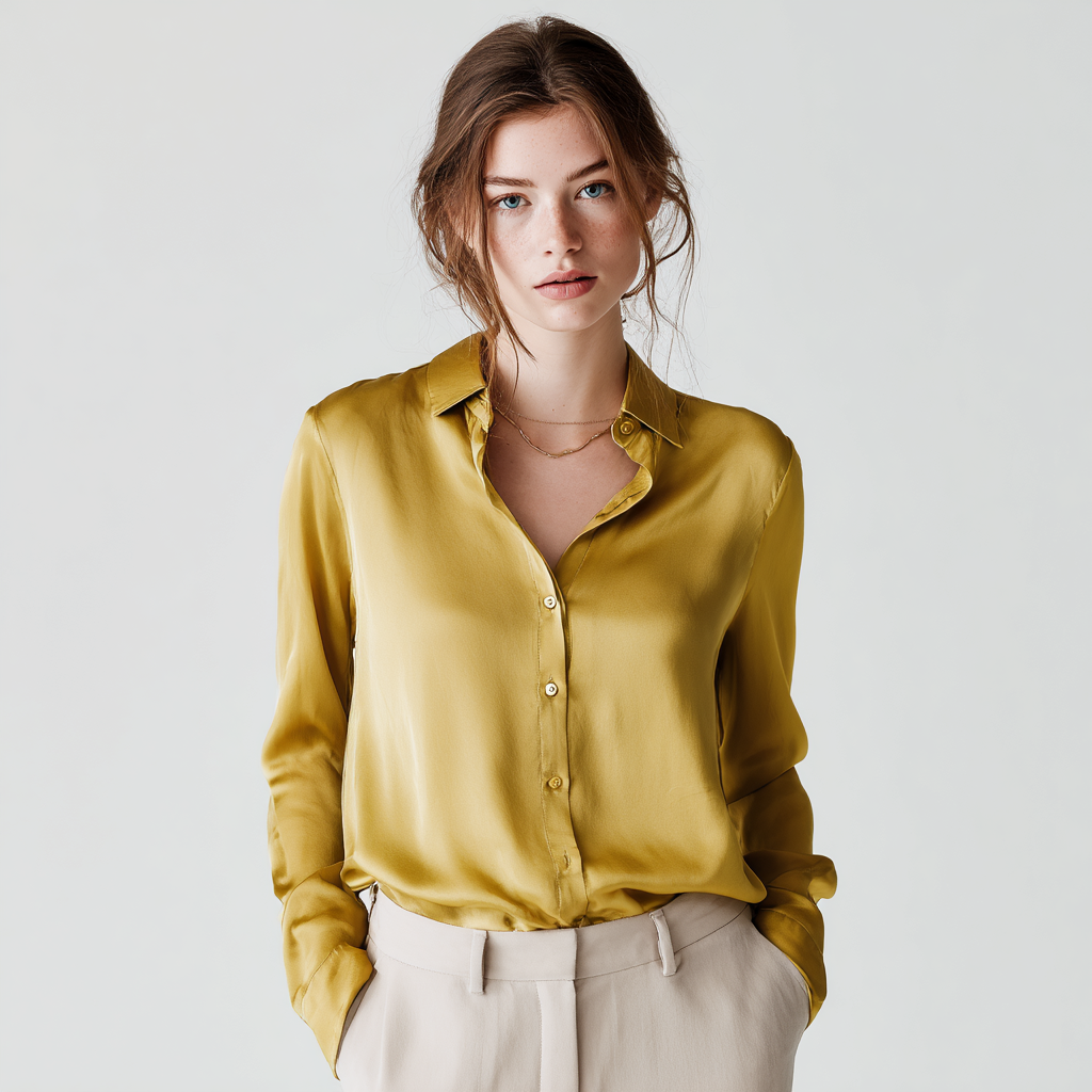 Elegance and Softness in a Silk Blend Button-Up Blouse